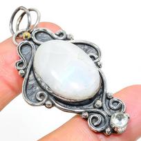 Rainbow Moonstone, Topaz 925 Sterling Silver Jewelry Pendant 2.36  M1R23