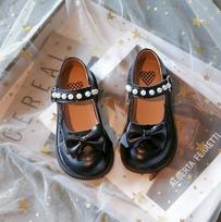 Princess Girls Leather Shoes Hook & Loop Kids Fashion Lolita Pearl Party Shoes Black Bowknot Children's Performance Mary Janes 23 juoda
