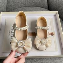 Sweet Gril Shoes Spring New Fashion Princess Shoes Red Pearl Flat Shoe Soft Sole Kids Shoe Mary Jane Shoes Banquet Dress Zapatos 26-insole16.2cm smėlis