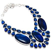 Blue Labradorite, Topaz Handmade 925 Sterling Silver Jewelry Necklace 18  f6q10