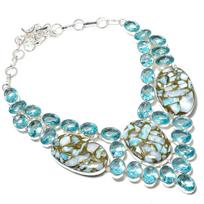 Copper Larimar, Blue Topaz Handmade 925 Sterling Silver Gift Necklace 18  o9b51