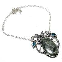 Seraphinite, Blue Topaz 925 Sterling Silver Jewelry Necklace 18  N8I92