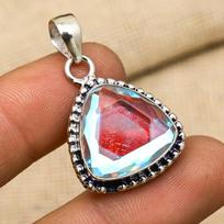 Mystic Topaz Gemstone Handmade 925 Sterling Silver Pendant Jewelry For Engagement Gift 1.37 Inches balta