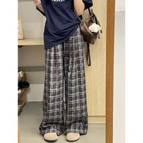 Girl's Plaid Bow Printed Sleeping Pants, Wide Leg Pants, Women's Straight Leg Walking Pants, Loose Casual Outerwear, Yamamoto Pants XXL ruda
