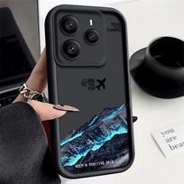 Lėktuvo Kalnų Rašto TPU Minkštas Telefono Dėklas Xiaomi 14T 13T Poco X7 F6 Pro X6 Redmi Note 14 Pro 13 12 11 Matinis Silikoninis Smūgiams Atsparus Buferinis Dėklas Redmi Note 14 5G mėlyna/juoda
