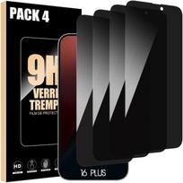 Tempered Glass Screen Protector - Black - for iPhone 16 Plus - Pack of 4 - Scratch-resistant - Anti-spy juoda