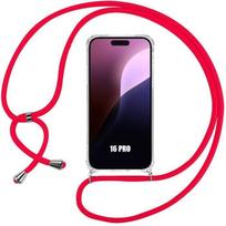 Case for iPhone 16 Pro, Shockproof Reinforced Corners Flexible Protection with Red Lanyard
