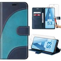 Protective Case - Booling - for Samsung Galaxy A53 5G - Wave Pattern - PU Leather - 2 Tempered Glass mėlyna