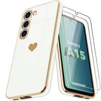 Case - Booling - for Samsung Galaxy A15 4G-5G - Shockproof - Liquid Silicone - Heart Pattern - with 2 Tempered Glasses balta