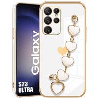 Protective case - Booling - for Samsung Galaxy S23 Ultra - Ultra Slim - White - Wrist strap on the back balta