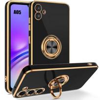 Coque pour Samsung Galaxy A05 - Antichoc - TPU Souple - Support Anneau Rotatif - Noir juoda