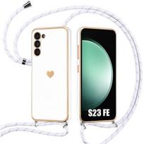 Case - BOOLING - for Samsung Galaxy S23 FE - TPU - Shockproof Protection - Nylon Lanyard - Heart Pattern balta