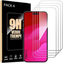 Tempered Glass Screen Protector - BOOLING - for iPhone 15 Pro - Shockproof - Scratch-Resistant - Pack 4 skaidri