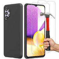 Case and Tempered Glass - BOOLING - for Samsung Galaxy A32 5G - Black Silicone - Reinforced Protection - Lightweight juoda