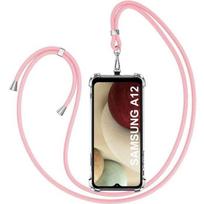 Case For Samsung A12 (6.5  ) Reinforced Corners Anti-Scratch Fine Protection + Pink Lanyard rožinė