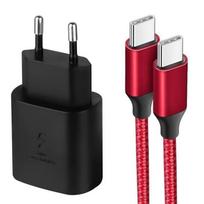 25W USB-C Fast Charger - e.F.Connection- 1M Nylon Cable - Compatible iPhone 17/16/15- Red/Black juoda