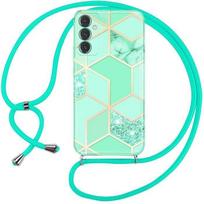 Case - BOOLING - for Samsung Galaxy A54 5G - Shockproof Protection - Turquoise Marble Pattern - Trendy Shoulder Strap turkis