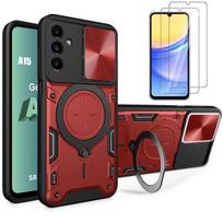 Protective Case - Booling - for Samsung Galaxy A15 4G-5G - Red - Shockproof - 360° Rotating Stand raudona