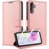 Coque de protection - BOOLING - pour Samsung Galaxy A35 5G - Cuir PU et TPU - Rose -- avec 2 Verres Trempés rožinė