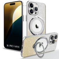 Coque de protection - Silicone - pour iPhone 16 Pro Max - Support magnétique - Argenté - Antichoc sidabras