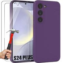 Silicone Case - Booling - for Samsung Galaxy S24 Plus - Matte Dark Purple - Slim - 2 Tempered Glass Screen Protector violetinė