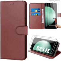 Case - Booling - for Samsung Galaxy S23 FE - PU Leather - Shockproof Protection - 2 Tempered Glass ruda