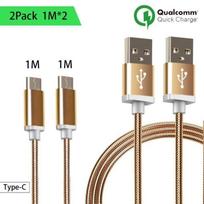 USB Type C Cable - Golden Metal - Set of 2 - 1M - Compatible with several smartphones