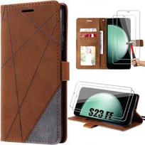 Protective Case - BOOLING - for Samsung Galaxy S23 FE - Retro PU Leather - Brown - Card Holder and Stand ruda