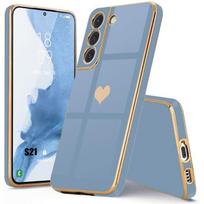 Coque - BOOLING - pour Samsung Galaxy S21 - Silicone - Protection Antichoc - Motif Cœur Doré mėlyna