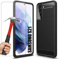 Case - BOOLING - for Samsung Galaxy S21 - Black - Anti-Scratch - Shockproof - Black - 2 Tempered Glasses juoda