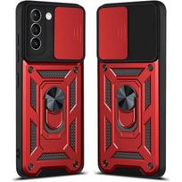 Protective Case - BOOLING - for Samsung S21 FE - Red - Army Style - Shockproof Rigid raudona
