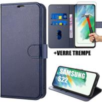Case and protective glasses - Booling - for Samsung S22 - Navy Blue - Semi-rigid - Shockproof mėlyna