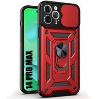 Case for iPhone 14 Pro Max - Red - Reinforced - 360° Kickstand - Shockproof - Army Style raudona