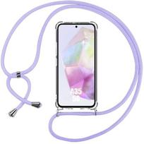 Case for Samsung Galaxy A35 5G - Transparent Case - Shockproof Protection - Adjustable Purple Lanyard violetinė