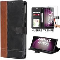 Protective Case - BOOLING - for Samsung S23 Ultra - Flip Case - Black-Brown Leather Effect - Semi-rigid ruda