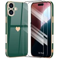 Coque de protection - BOOLING - pour iPhone 16 Plus - Silicone Vert Nuit - Antichoc - 2 Verres Inclus žalia
