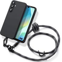 Case for Samsung Galaxy A16 4G/5G, Black Shockproof Silicone Protection with Sturdy Grey Lanyard pilka