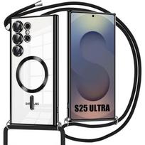 Case for Samsung Galaxy S25 Ultra - Silicone with Magnetic Ring Camera Protection and Lanyard - Black juoda
