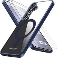 Case and 2 Tempered Glasses for Samsung Galaxy S25, Protection with Magnetic Ring - Navy Blue juoda