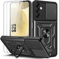Case and 2 Tempered Glasses for Samsung Galaxy S25 - Reinforced Shockproof Protection with Rigid Anti-Scratch Camera Cover - Black