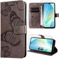 Case - BOOLING - for Samsung Galaxy A16 4G/5G - Brown Leather Effect Butterflies - 2 Tempered Glasses ruda