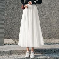 Women Tutu Skirt Beach Spring Summer Korean Fashion Pleated Long Skirt Black Tulle Skirts XS balta