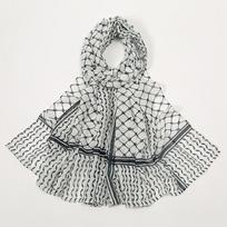 Printed Retro Scarf for Women Classic Striped Pearl Chiffon Pattern Headscarf Ethnic Style Silk Scarf Long Gauze Shawl 180-70cm