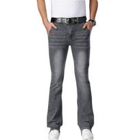 Vyriškos plačios džinsinės kelnės, boot cut tipo klešės, platėjantis džinsinis audinys, tamprūs džinsai 34 gray