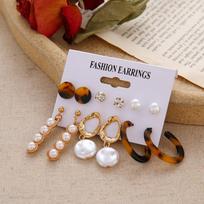 Creative Vintage Golden Geometric Pearl Plate Earrings Set MIT