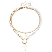Accessories, Vintage Imitation Pearl Splicing Star Necklace Women, Creative Cross Double Layer Stacked Necklace auksas
