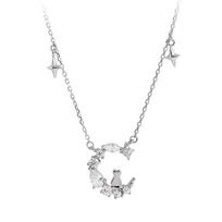 Tide Flash Deimantinis Katės Karoliai Moteriški Paprasti Studentų Asmenybės Mori Mėnulio Triušio Raktikaulio Grandinėlė Šaltas Vėjas (White gold + with chain)