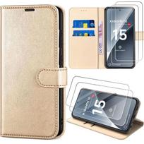 Case and 2 Tempered Glasses for Xiaomi 15, Full Protection Anti-Scratch Shockproof Luxury Golden Synthetic Leather