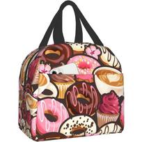 Sweet Kawaii Doughnut Lunch Bag Travel Work Bento Reusable Tote Picnic Boxes Insulated Container Bags for Women Men Boys Girls 22x20x13CM smėlis