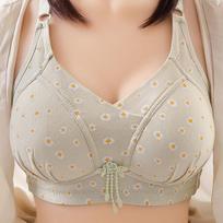 Plus Size Hollow Bra Push Ups Breathable Non Wired Anti Sagging Side Support Ladies Bra 44/100C žalia